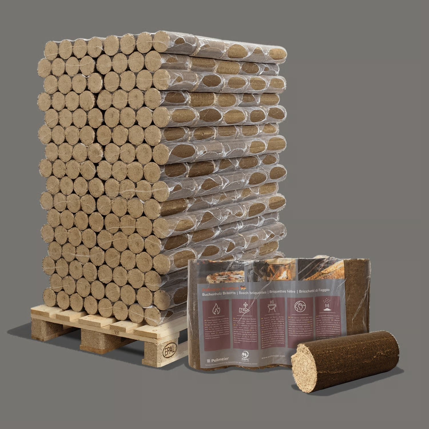 Weichholzbriketts Triplex mit Zugluftrippen – Palette 96 × 10 kg (960 kg)