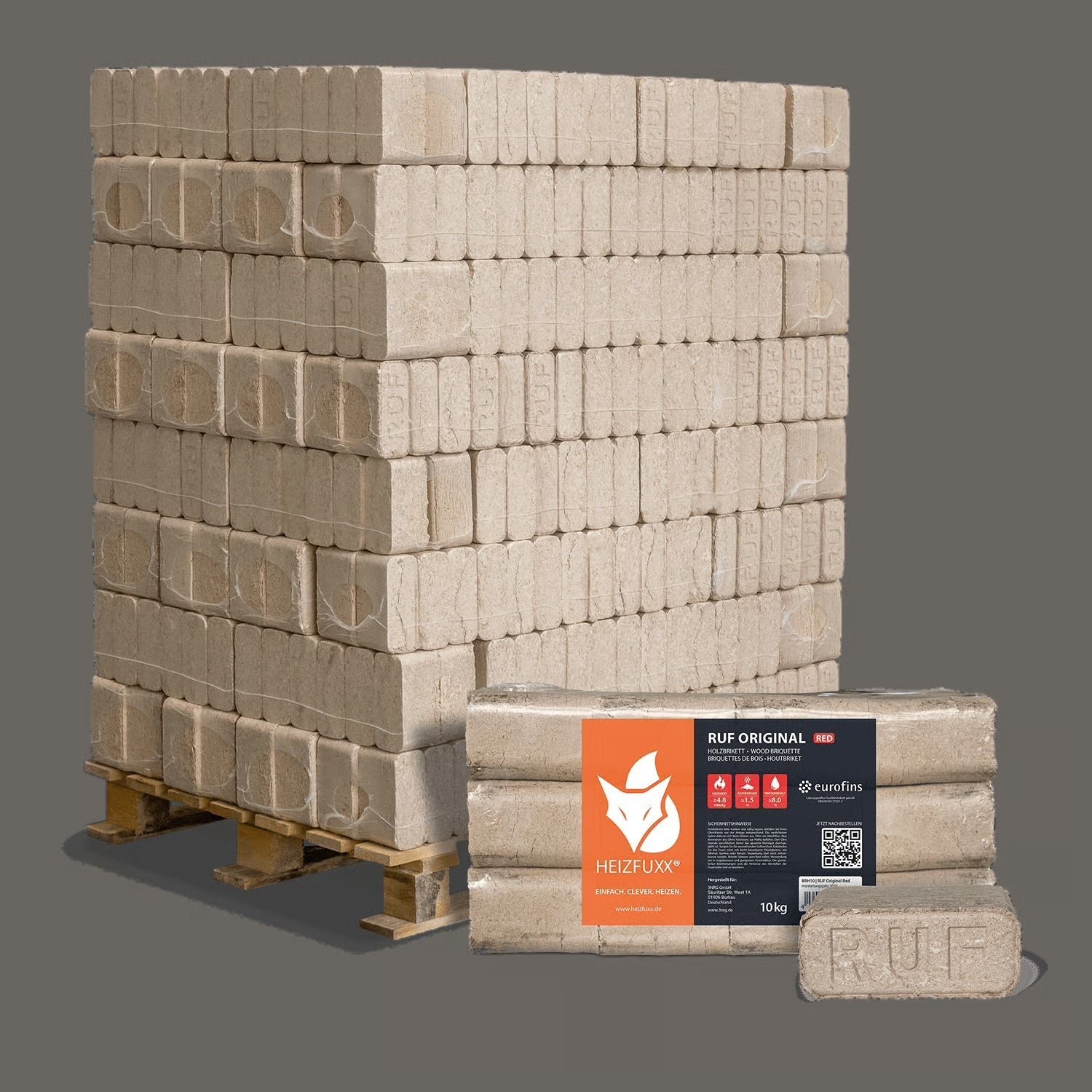 Holzbriketts mit Loch, Quadro-Form – Palette 96 × 10 kg (960 kg)