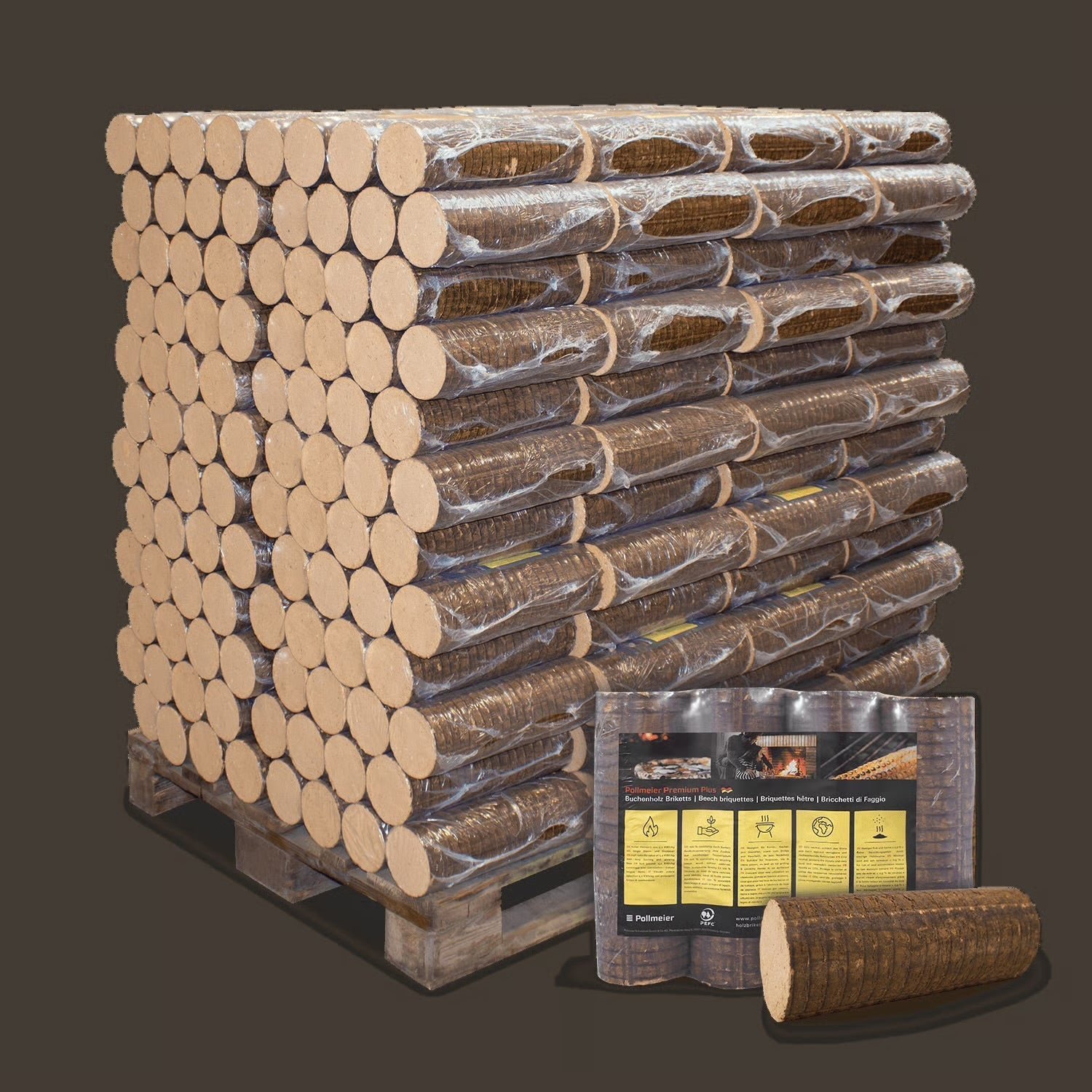 Briquettes rondes sans trou, qualité Blue – palette 96 × 10 kg (960 kg)