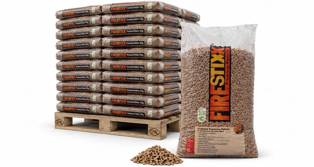 FireStixx Premium Holzpellets ENplus A1, 6 mm – Palette 66 × 15 kg (990 kg)