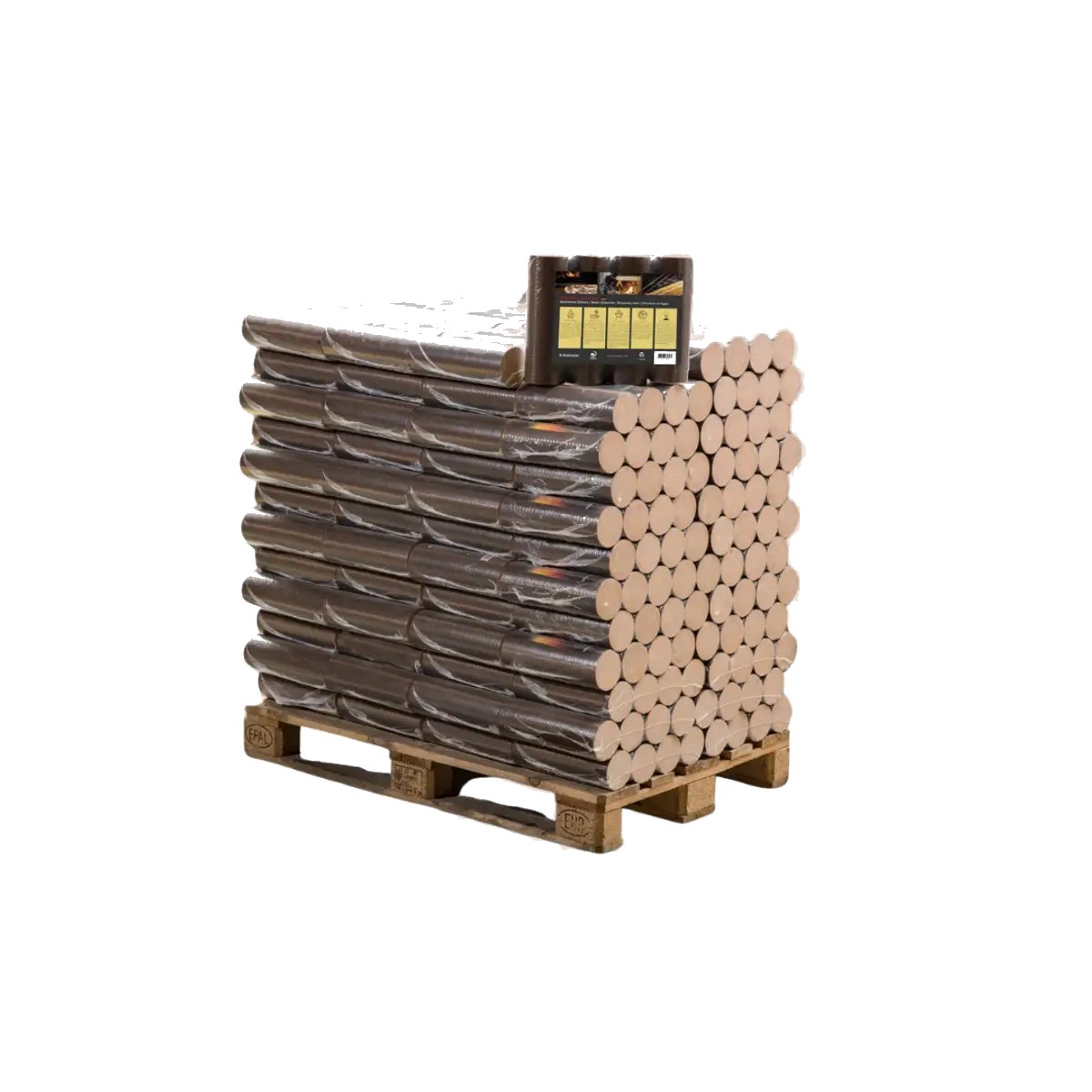 Buchenholzbriketts rund ohne Loch, PEFC – Palette 96 × 10 kg (960 kg)