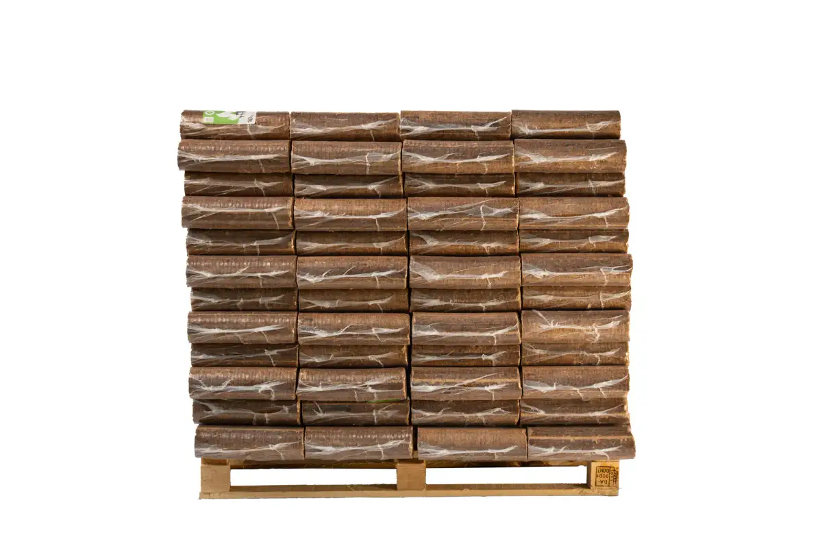 Buchenholzbriketts rund ohne Loch, FSC – Palette 96 × 10 kg (960 kg)