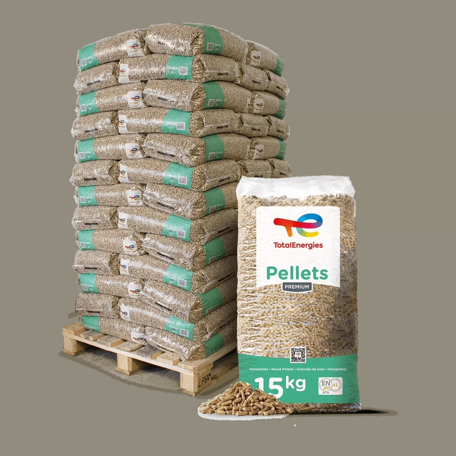 Holzpellets Nadelholz DINplus/ENplus A1 – Halbpalette 36 × 15 kg (540 kg)